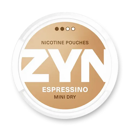 ZYN Coffee Mini S2 nicotine pouch can. Brown and white design, all white mini pouch with mild coffee flavor. Discreet and smooth.